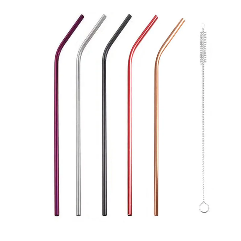 Reusable 304 Stainless Steel Drinking Straw Bar Party Metal Straw with Cleaner Brush For Mugs Sturdy Bent Straight Straws - Цвет: Mix B b5 5PCS