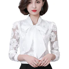 

Autumn Fashion Bow Collar Lace Blouse Women Shirt Elegant Hollow Out Flower Crochet Vintage Blouse 2017 Lace Shirts Blusas S-XXL