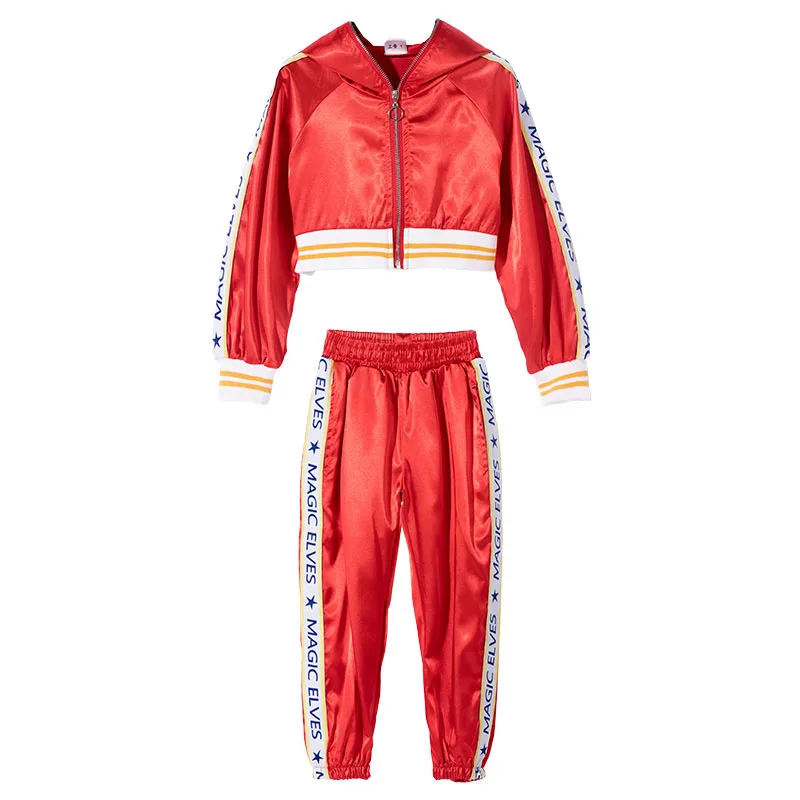 Coat and pants Новые джазовые костюмы для девочек, детская красная куртка в стиле хип-хоп, штаны детская современная уличная детская Одежда для танцев, подиум, шоу, сценический наряд DQL058 - Цвет: Coat and pants