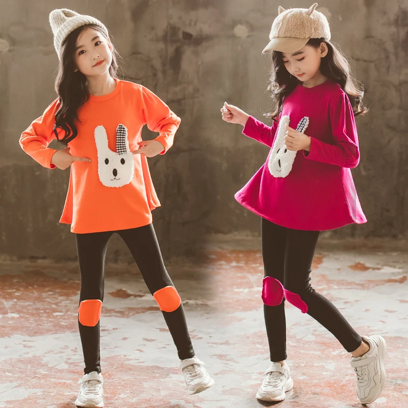 

Baby Girls Clothes Casual Soft Cotton Bunny Cartoon Long Sleeve Tops + Leggings 2PC Kids Sets Outfits for 6 8 10 12 Years Suits