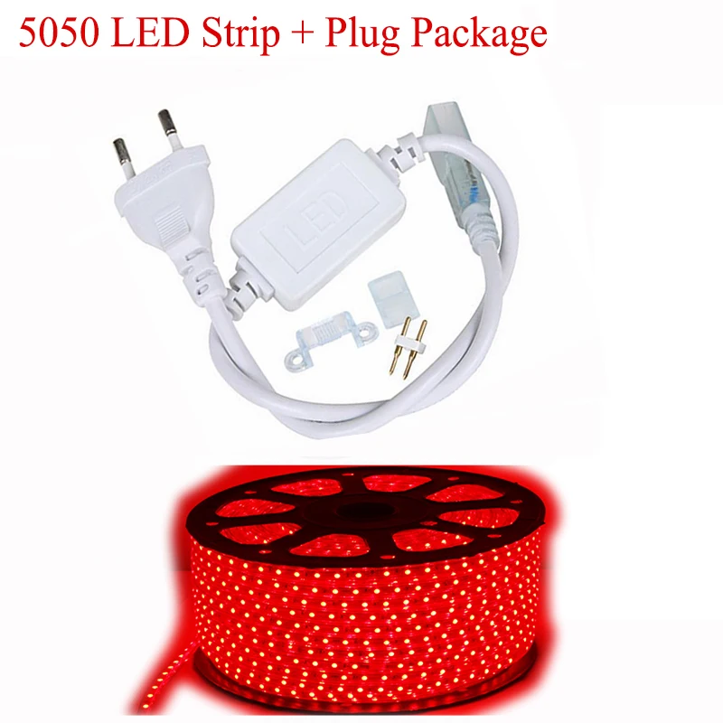 

Plug + 5M 5050 Led Strip Waterproof High Pressure Patch Flexible Lighting 220-240V Ribbon Tape Lamp 60leds/M