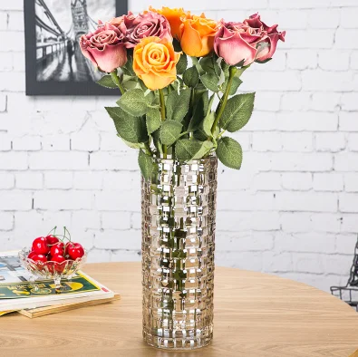 Европейская большая Хрустальная стеклянная ваза для гостиной, маленькая свежая декоративная Цветочная композиция, гидропонная сушеная Цветочная напольная ваза Q294 - Цвет: colour2
