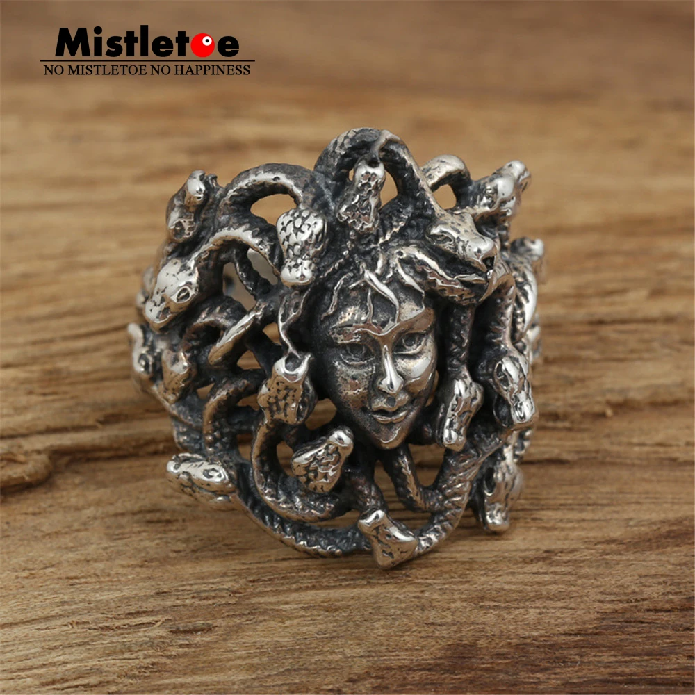 

Genuine 100% 925 Sterling Silver Vintage Punk Locomotive Beauty snakes Ring For Women Men Fashion Jewelry