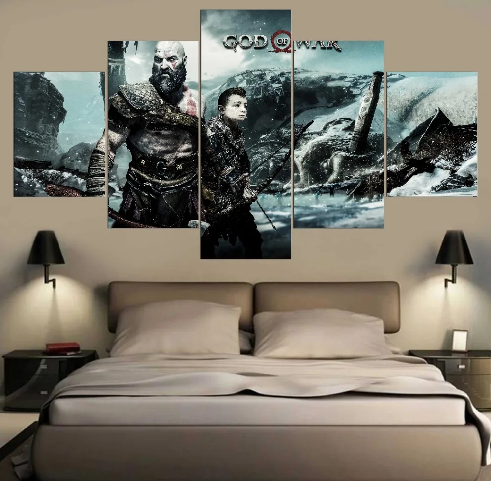 

God of War Game Modern HD Print Canvas Printed Living Room Wall Art 5 Pieces Home Picture Painting Home Decor Picture Artwork