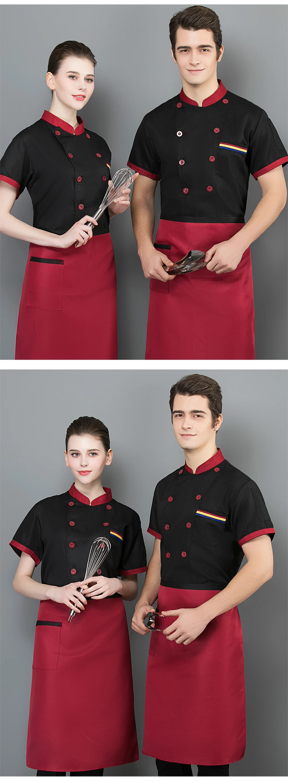 Высококачественные рубашки с короткими рукавами для ресторана, отеля, кухонная форма, унисекс, кухни, шеф-повара, Мужская дышащая рабочая