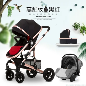 

Baby Stroller 3 In 1 with Car Seat High Landscape Baby Stroller Can Sit Reclining Folding Shock Absorbern Trolley Baby Basket