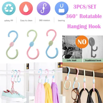 

3Pcs S Shape Rotatable Rack Hooks Multi-purpose Hot Selling Baby Stroller Hook Hanger Clothing Plastic Hook Home Use Clasp Rack
