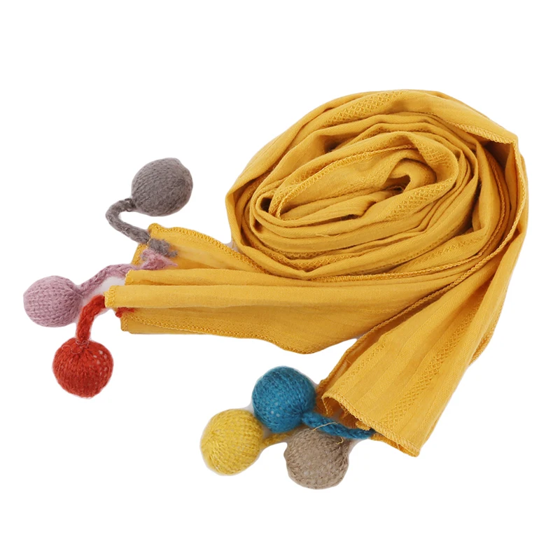 Осень-зима, детские шарфы для мальчиков и девочек, теплый хлопковый шарф с 6 маленькими цветными шариками, зимние шарфы, хиджаб, шарф