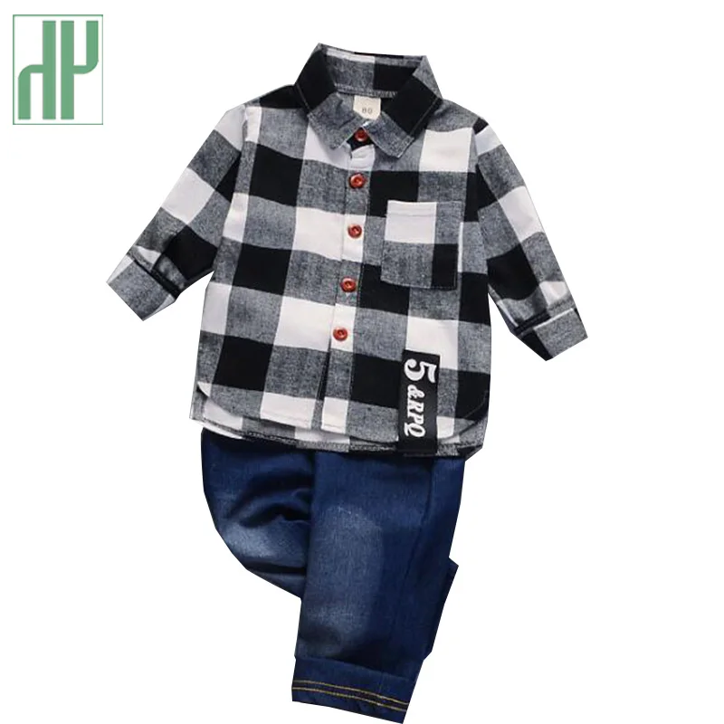 

Children clothes Cotton plaid T-Shirt +denim Pants 2 Pcs Sport Suit kids clothes boys Set casual spring toddler outfits Costumes