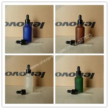 

50ml frosted clear/green/brown/blue glass bottle with shiny black ring black/white rubber cap,essential oil bottle.