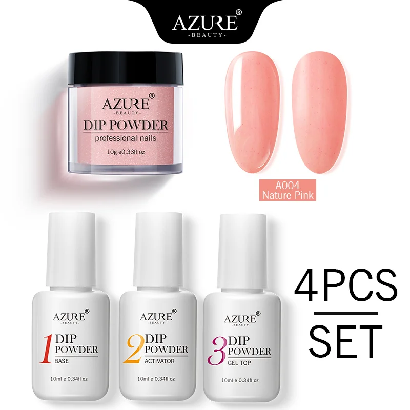 Azure Beauty 4Pcs/Lot Dipping Powder Base Nail Coat Set Shiny Glitter Dip Powder Gradient Color Powder Kits Top Gel Activator - Цвет: 4