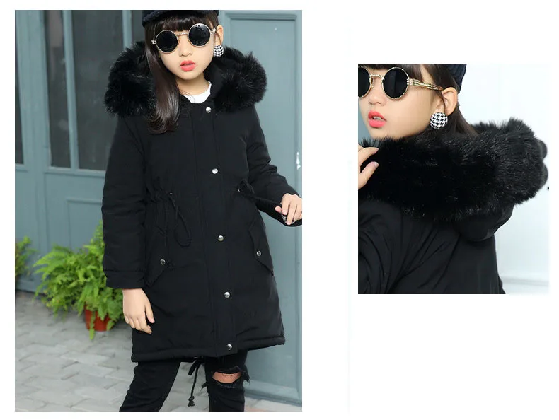 New 2018 Fur Hooded Jackets For Girls Thick Kids Long Cotton Coats Baby Big Girl Winter jacket Children Outerwear & coats Tops Clothes (22)