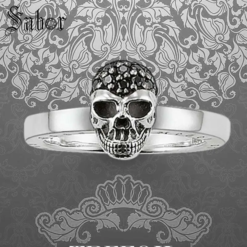 

Ring Blackened Skull Skeleton Pave, Fashion Jewelry 925 Sterling Silver Punk Party Gift for Women Men Boy Girls Lover thomas