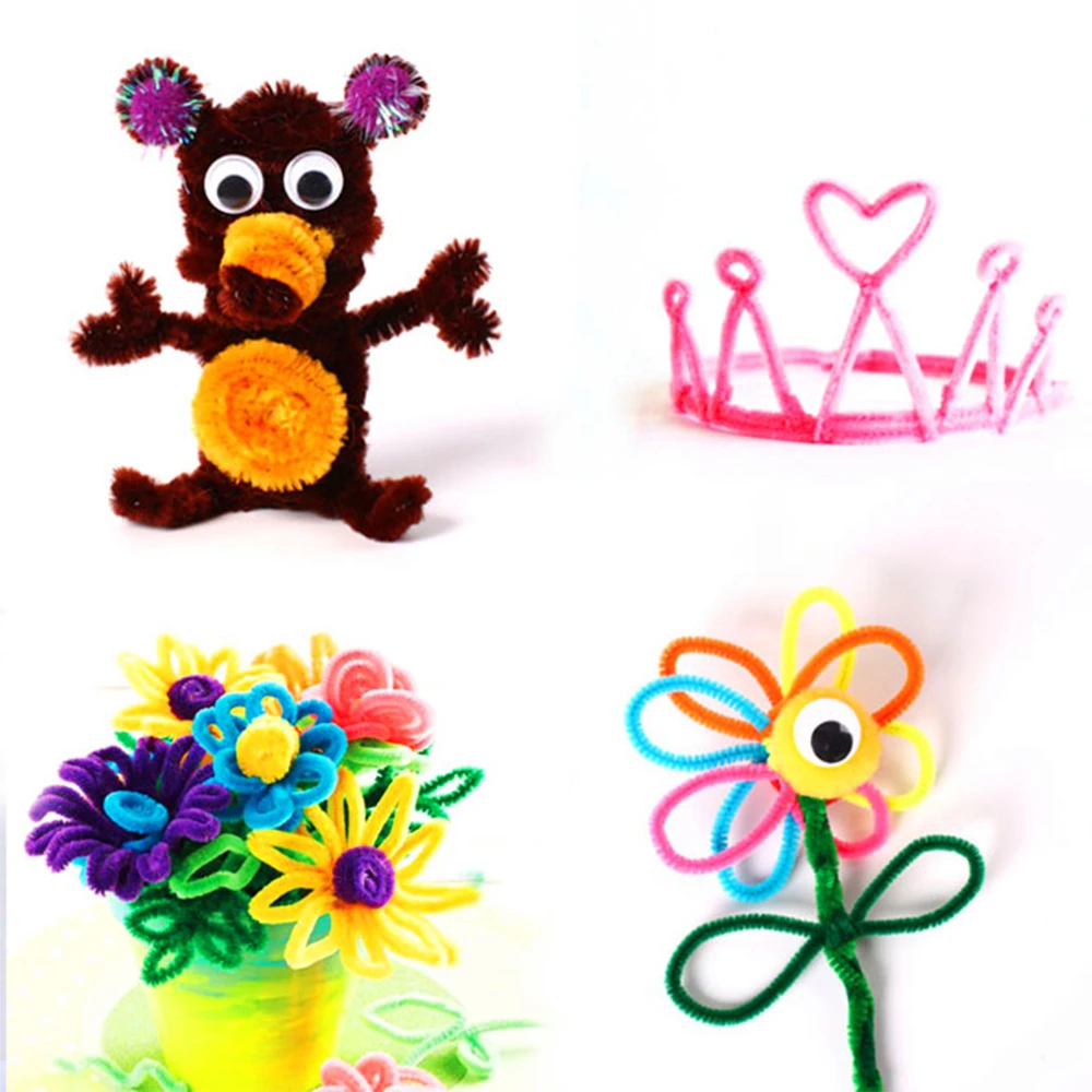 

100 Pieces Rainbow Children Kid Plush Educationa Craft Twist Rod Kid Pipe Cleaner Stems DIY Craft Supplies Creative Fun Games