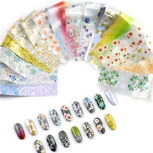16 шт./компл. с цветочным узором Стикеры Голографическая фольга для ногтей наклейки переводятся при помощи для художественного оформления ногтей Обертывания маникюрные Типсы инструменты
