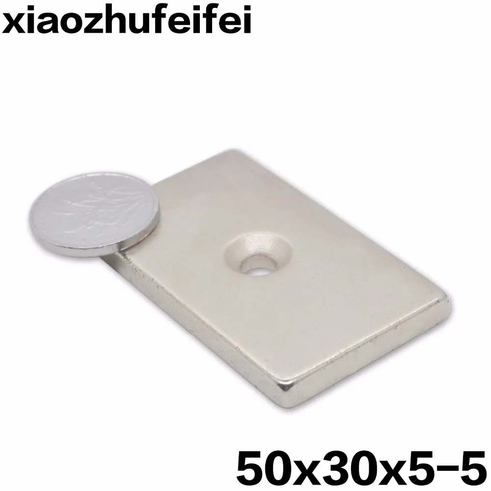 

1PCS Block Powerful 50x30x5 mm Countersunk Holes 5 mm Magnet 50*30*5 50mm x 30mm x 5mm Rare Earth Neodymium Magnet 50*30*5-5