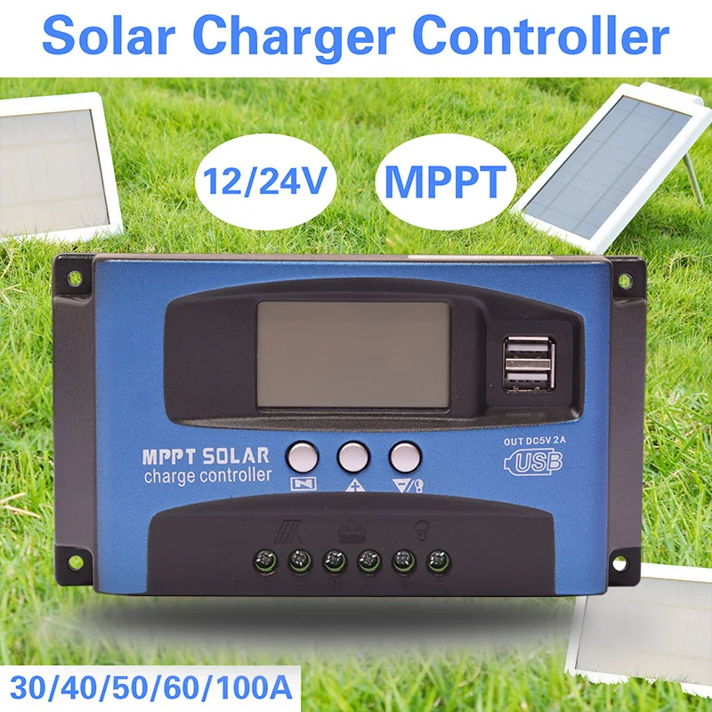 30/40/50/60/100A Regulator ładowania słonecznego MPPT podwójny wyświetlacz LCD USB 12V 24V automatyczna ładowarka z panelem solarnym Regulator z obciążeniem 30/40/50/60/100A Regulator ładowania słonecznego MPPT podwójny wyświetlacz LCD USB 12V 24V automatyczna ładowarka z panelem solarnym Regulator z obciążeniem