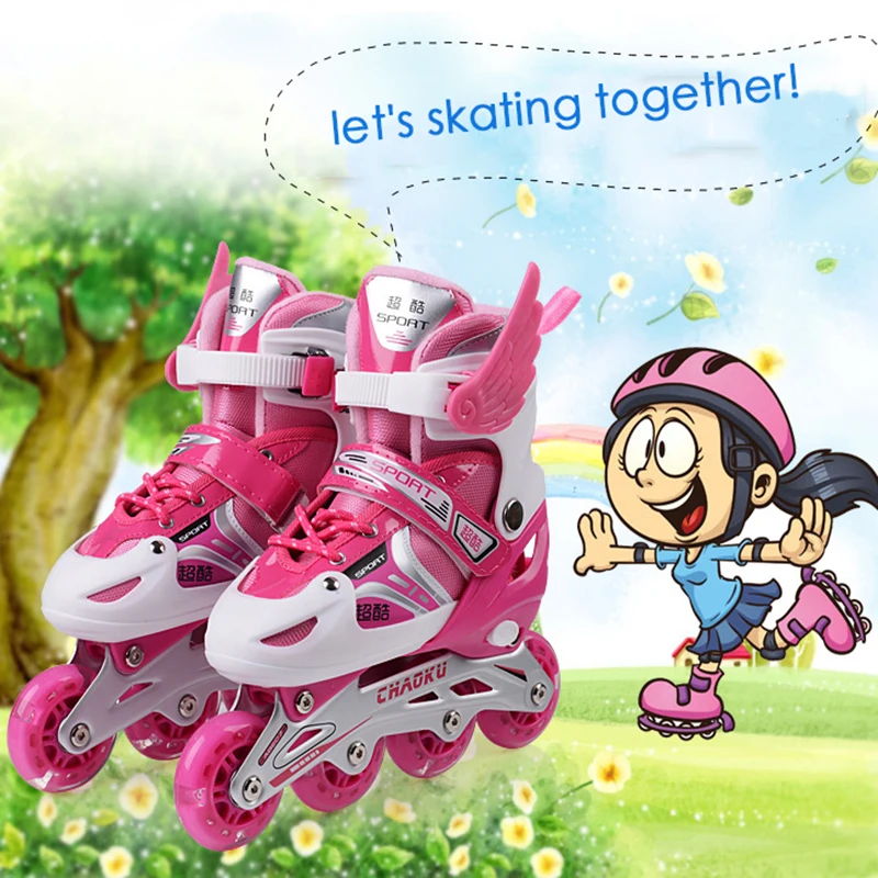 قابل للتعديل مضمنة للأطفال الأطفال الأسطوانة التزلج أحذية التزلج 8 قطع اللمعان المضاء عجلات الشحن Patines خوذة حماية