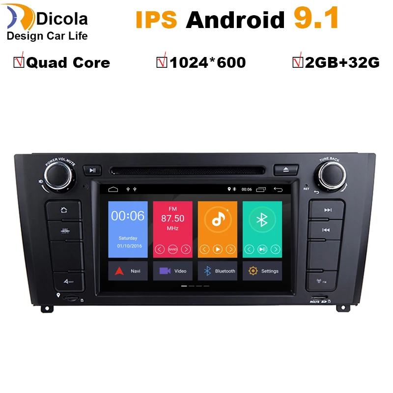 

7"1 Din Android 9.1 Quad Core Car Radio GPS Navi Car DVD Player For BMW 1 Serie E81 E82 E87 E88 I20 2004-2011 Head Unit BT Wifi