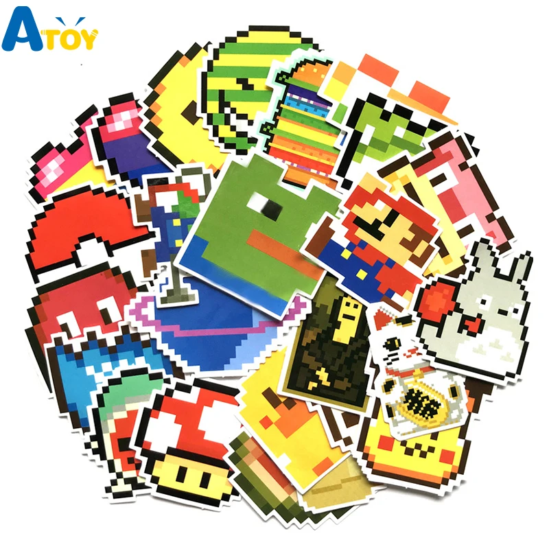 

25 Pcs/lot Cartoon Super Mario Pixel Style Sticker For Car Laptop Luggage Skateboard Backpack Tables Case Decal Kids Toy Sticker
