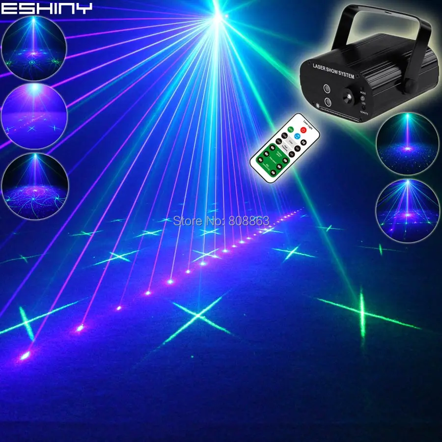 Eshiny Remote Mini Green Blue Laser 16 Pattern Proiettore Blue Led Club Bar Dance Disco Home Party Stage Lighting Light N60T149