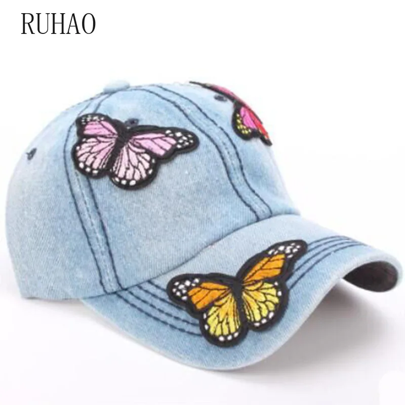 

RUHAO Summer Women's Baseball Cap Snapback Butterfly Girls Cowboy Hat Hip-Hop Adjustable Cap Sun Bone gorras para hombre