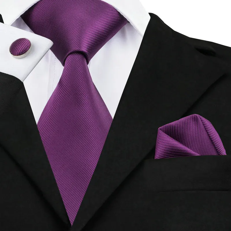 

Hi-Tie Silk Men's Purple Tie Luxury Paisley NeckTie Hanky Cufflink Set The New Wedding Party Fashion Business Ties For Men