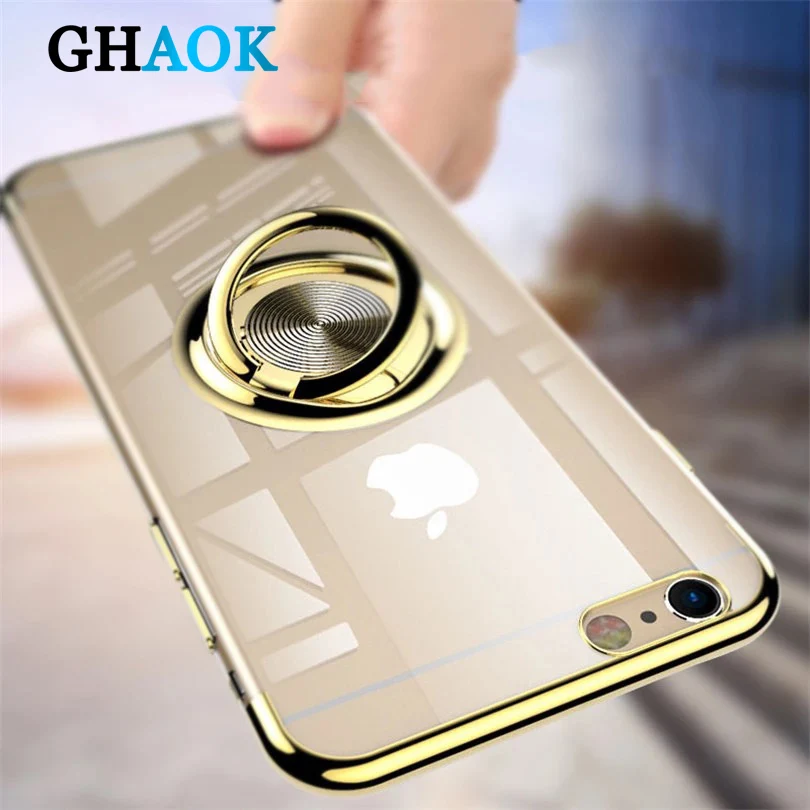 

Cute Plating Soft Silicone Case for Iphone X XS MAX XR 8 7 Plus Case with Bear Ring Holder for I Phone 6 S 6S Plus Cover