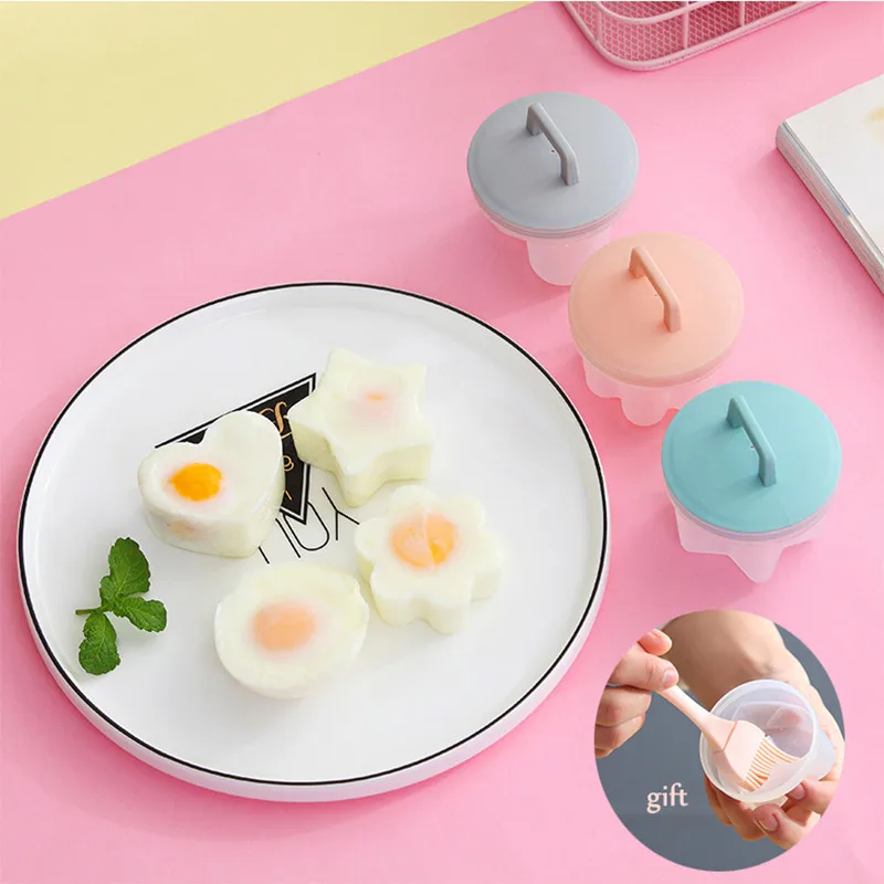 

4 Pcs/Set Cute Egg Poacher Plastic Egg Boiler Kitchen Egg Cooker Tools Egg Mold Form Maker With Lid Brush Pancake