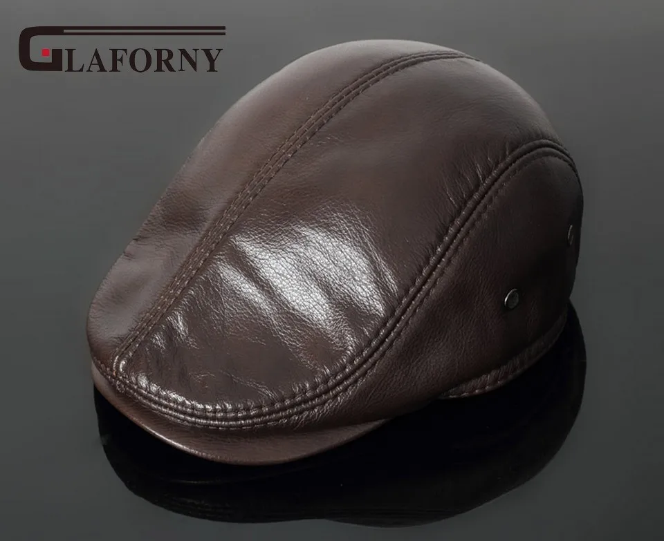 Glaforny стиль Мужская натуральная кожа брендовая бейсбольная кепка Newsboy/берет шапка зимние теплые шапки с ушками