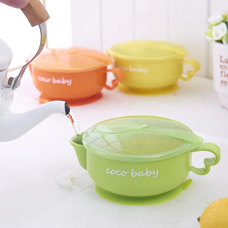 

Baby Feeding Bowl and Spoon Set Tableware Double Layer Stainless Steel Insulation Tray Suction Dishes Placemat Bowl Kids Plates