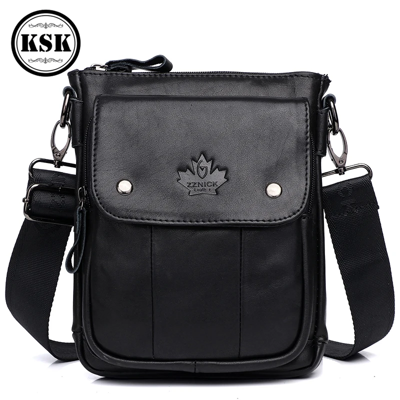 Men Genuine Leather Handbag Shoulder Messenger Bag Crossbody Bag New Fashion Bags For Men Flap Zipper Hasp KSK