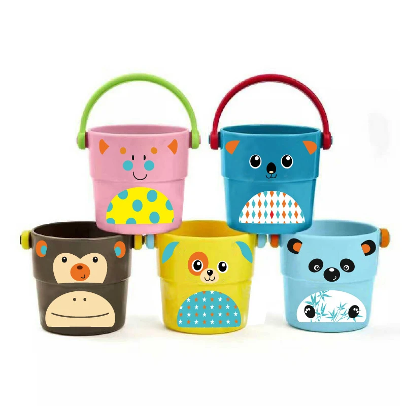 Mini bath bucket color stacking shower cartoon animal bathroom toys