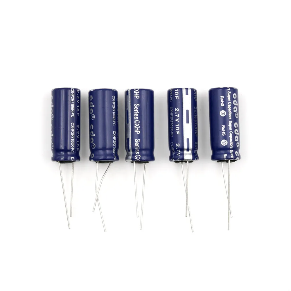 5pcs 2.7V 10F Cylindrical Ultra Super Farad Capacitors High Power