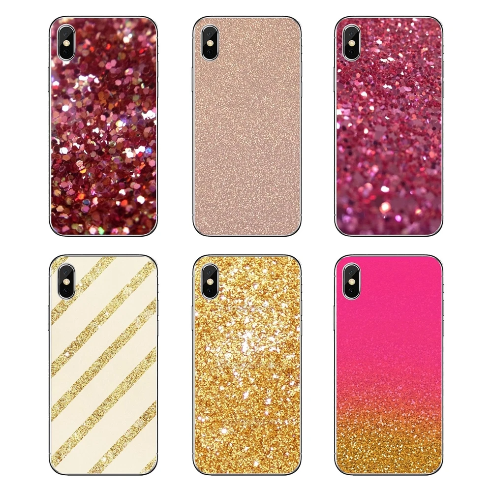 

For Xiaomi Redmi 4X S2 3S Note 3 4 5 6 6A Por Pocophone F1 Mi 6 Rose gold glitter sparkles Pastel Art Print TPU Transparent Case