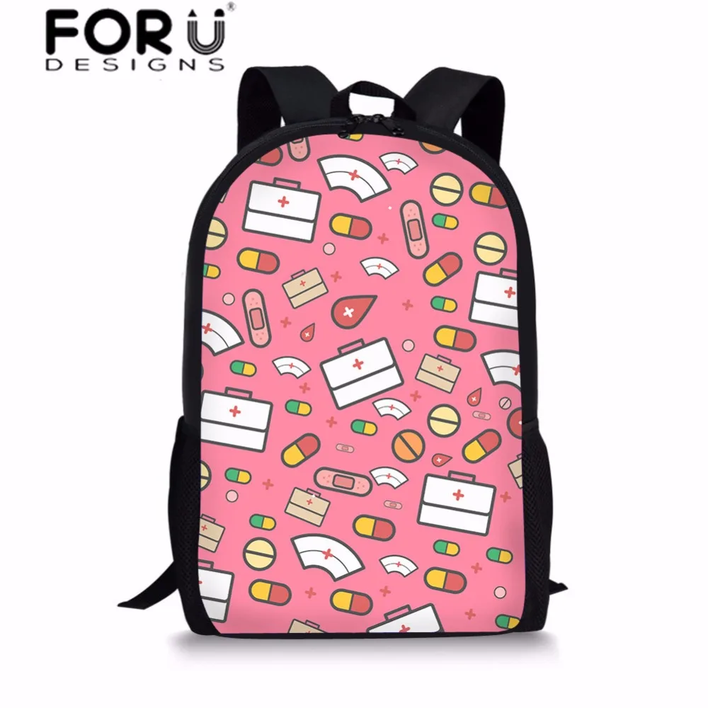 

FORUDESIGNS Girls Cartoon Nurse Printing Backpack Children Cute Pills Pattern Bagpack for Kids School Backpack Mochila Escolar