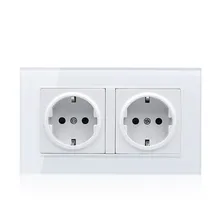 Настенная Хрустальная стеклянная панель питания немецкая розетка с заземлением 16А стандарт ЕС электрическая черная двойная розетка 146 мм* 86 мм