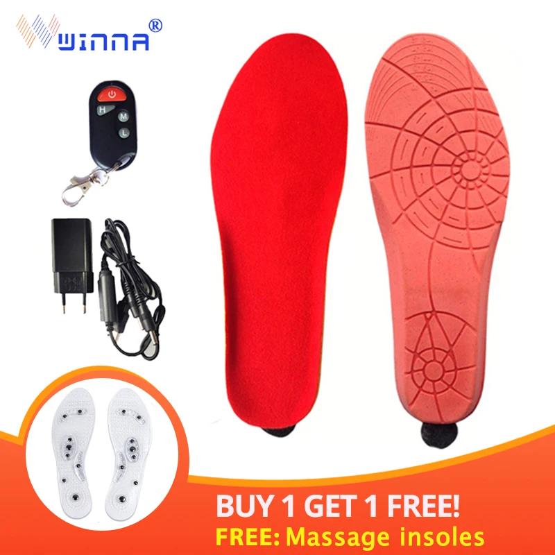 1800mA Wireless Remote Type Battery Powered Heating Insoles RED  Memory Foam Material EUR Large Size 41-46 Cut to Fit