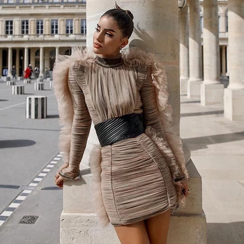 

DressBird Women Dress Autumn Winter Long Sleeve Bodycon Vestidos Elegant Lace Mini Celebrity Clubwear Runway Party Winter Dress