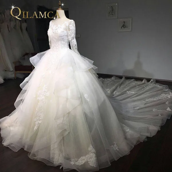 Новинка 2017 года Дизайн Лидер продаж Высокое качество Специальный Кружева свадебное платье сшитое Длинные рукава нарядное платье фабрики