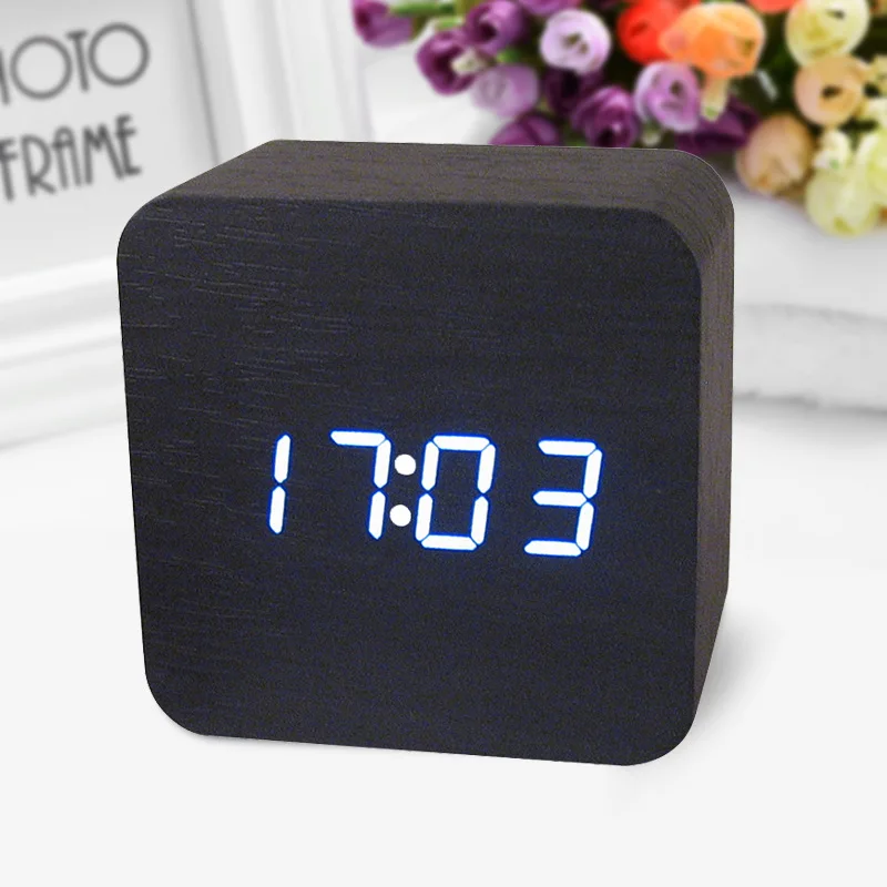 Us 10 59 35 Off Wooden Digital Led Desk Alarm Clock Acoustic Control Sensing Desktop Electronic Reloj Despertador In