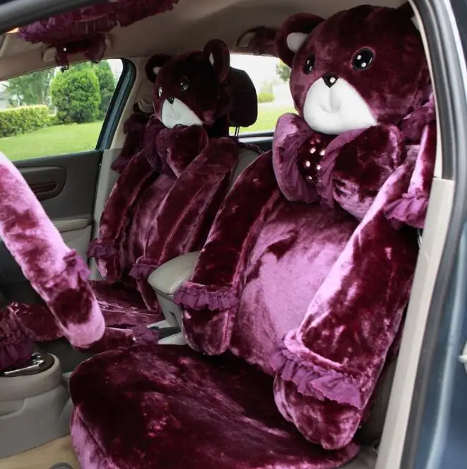 MMBear милый мультфильм универсальный чехол для автомобильных сидений плюшевая кружевная Подушка сиденья 9 шт для женщин автомобильные аксессуары для интерьера-красный - Название цвета: purple