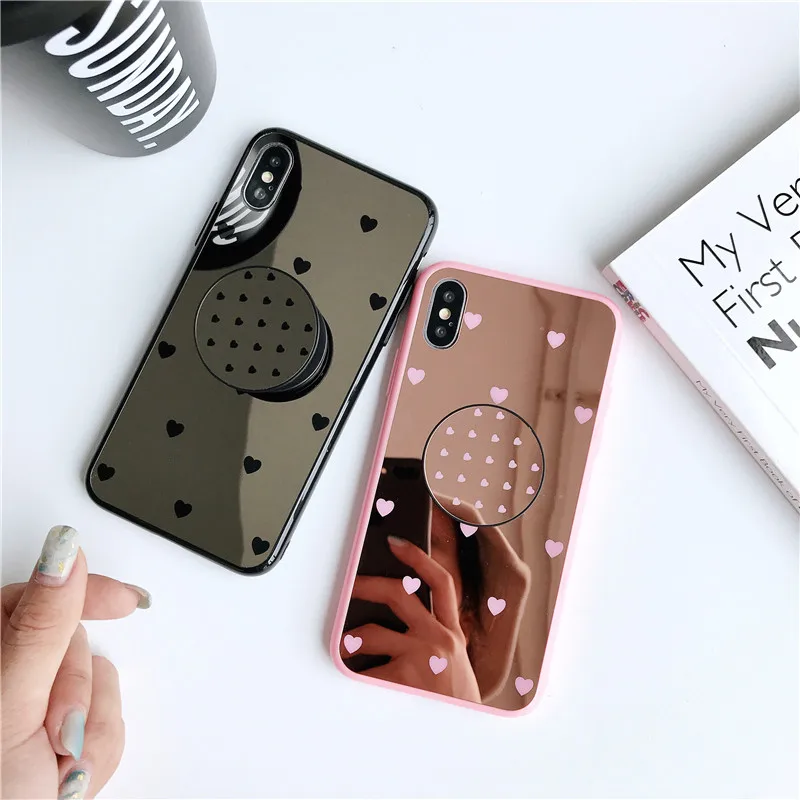 

Luxury Mirror Phone Case American Street Brand Case for iPhone Xs Max 8 7 6 6S Plus X XR Case Heart Back Cover Ring Holder Coque