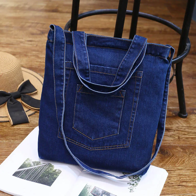 deep middle denim Новая модная женская джинсовая сумка на плечо, сумка в ковбойском стиле, женская сумка для покупок, женские рваные джинсы, дизайнерская школьная сумка для книг, повседневная сумка - Цвет: deep middle denim