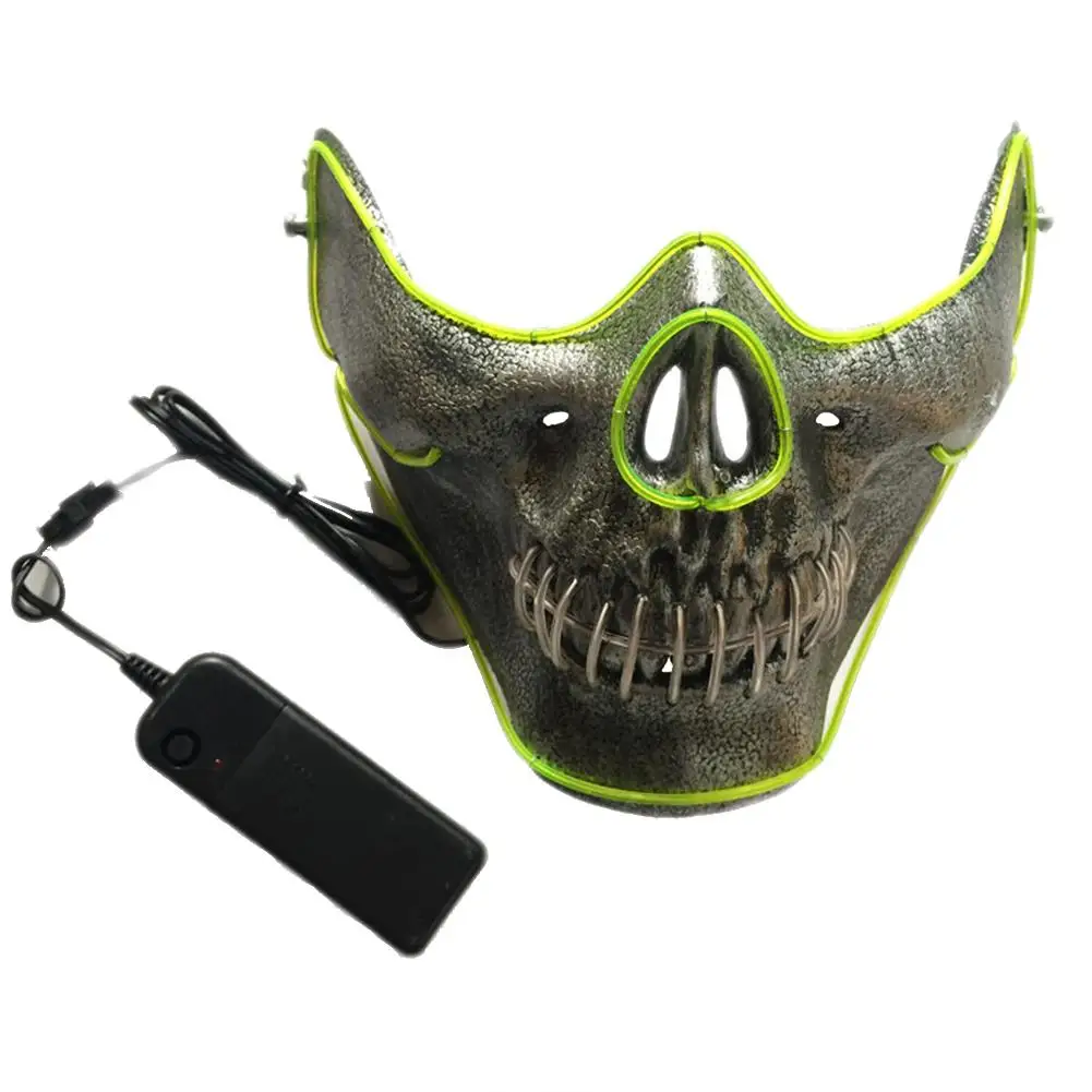 

Halloween Bar Dance Dress Up EL Cold Light Glowing Mask Half Face Human Skeleton Head Horror Led Lightning Mask