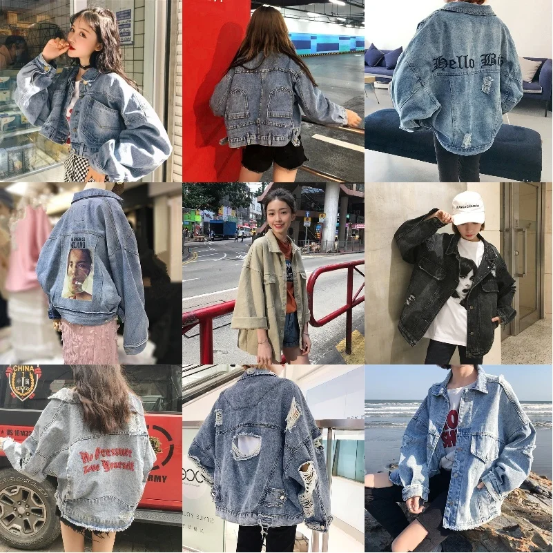 

Solid Turn-down Collar Loose Casual Short Denim Jacket Woman Basic Outerwear Coat Top Base Blue Fashionable Denim Feminine XM145