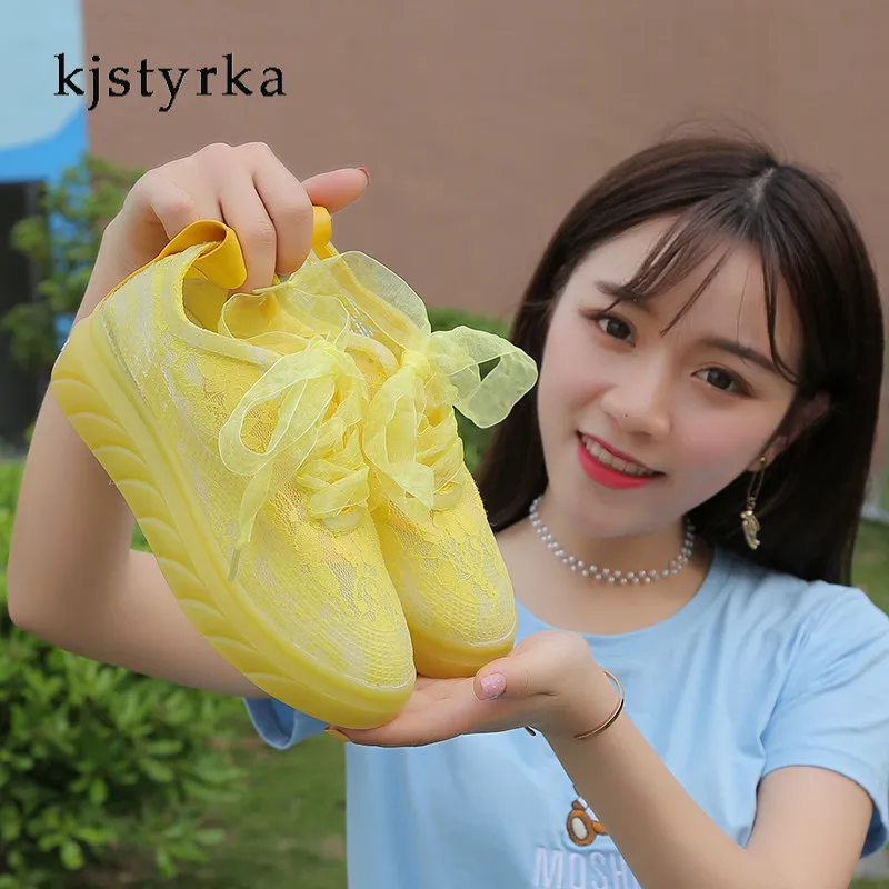 Kjstyrka/2018 женская обувь на плоской подошве цвет красный желтый однотонная шнурки с
