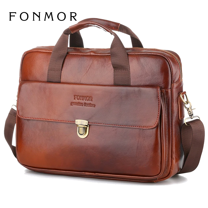 

Oli Wax Genuine Leather 15" Laptop Bag for Men's Business Briefcase Computer Handbag Large Capacity Totes Zipper & Hasp Bags