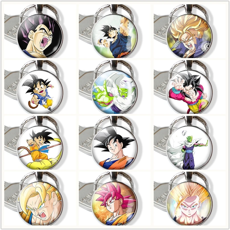 

Fashion Anime Dragon Ball Pendant Retro Keyring Son Wukong Super Saiyan Jewelry Glass Dome Charms Keychain Accessories Men Gift