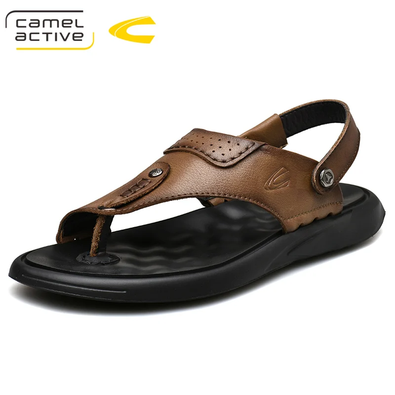 cáqui Macio De Sapatos Dos Marrom Genuíno Homens Texturizado Couro Active 2019 Confortáveis Camel Ocasional Sandálias Novo Elástico vBa7xqw0